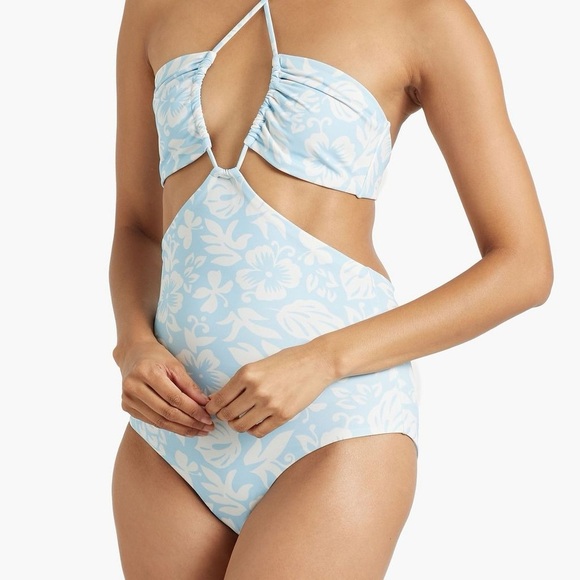 ONIA Blue Floral Cutout Swimsuit Size Small 4 - Picture 1 of 5